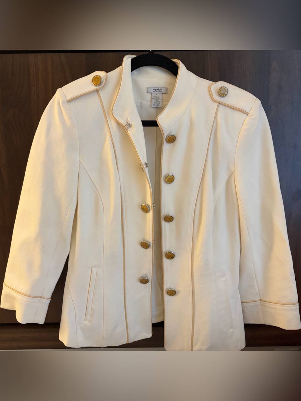 Cache Cream Military-Inspired Blazer with Gold Buttons